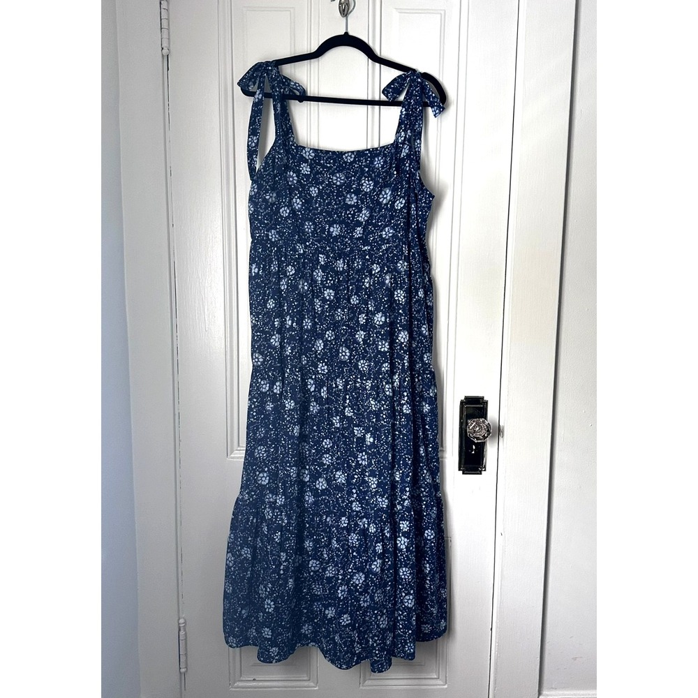 Madewell Navy Blue Floral Tie Strap Midi Sundress XL Cotton